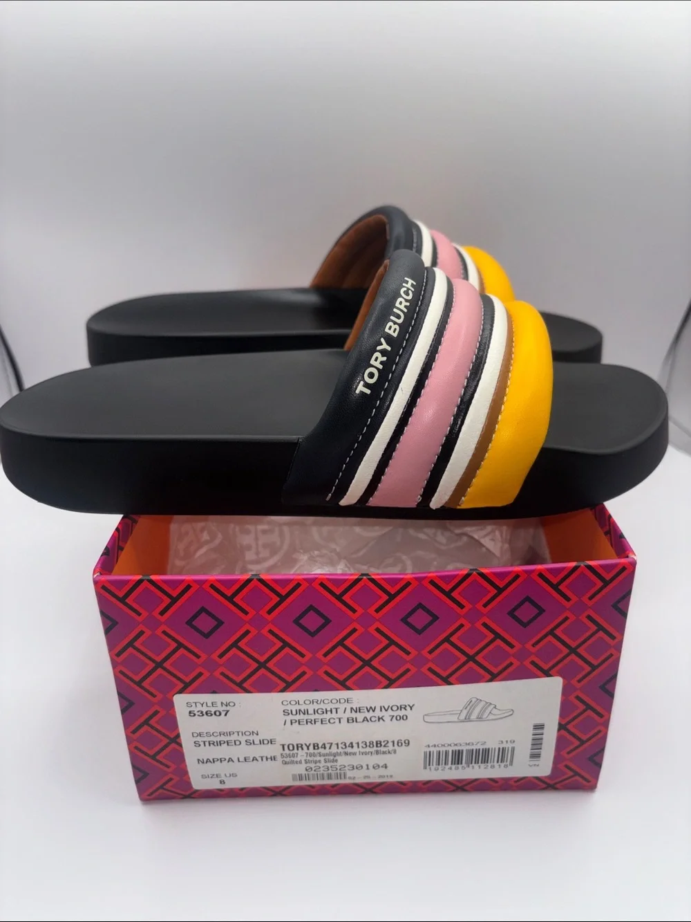 Tory Burch Quilted Nappa Black Leather Slide Sandals